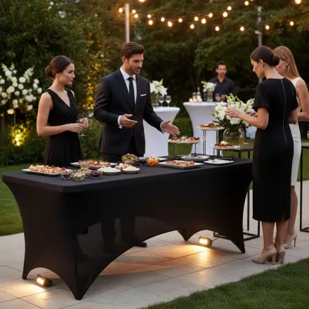 Fekete huzat a 183 cm-es Összecsukható rendezvényasztalhoz – catering és szettekhez