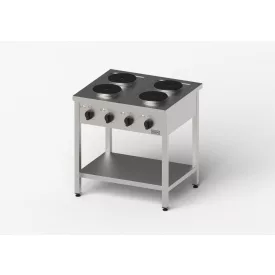   Gredil 4 Zónás Ipari Elektromos Tűzhely, 800x700x850 mm (10,4 kW, 400V) – Szabadon Álló Rozsdamentes Nagykonyhai Tűzhely Öntöttvas Lapokkal