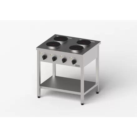 Gredil 4 Zónás Ipari Elektromos Tűzhely, 800x700x850 mm (10,4 kW, 400V) – Szabadon Álló Rozsdamentes Nagykonyhai Tűzhely Öntöttvas Lapokkal
