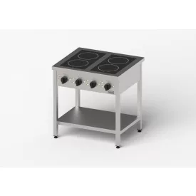   Gredil 4 Zónás Ipari Üvegkerámia Főzőlap, 800x700x850 mm (10 kW, 400V) – Szabadon Álló Infravörös Nagykonyhai HiLight Tűzhely TURBO Funkcióval