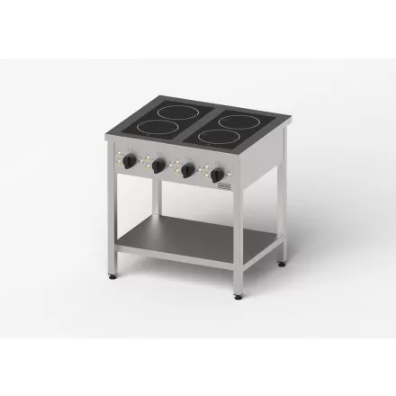 Gredil 4 Zónás Ipari Üvegkerámia Főzőlap, 800x700x850 mm (10 kW, 400V) – Szabadon Álló Infravörös Nagykonyhai HiLight Tűzhely TURBO Funkcióval