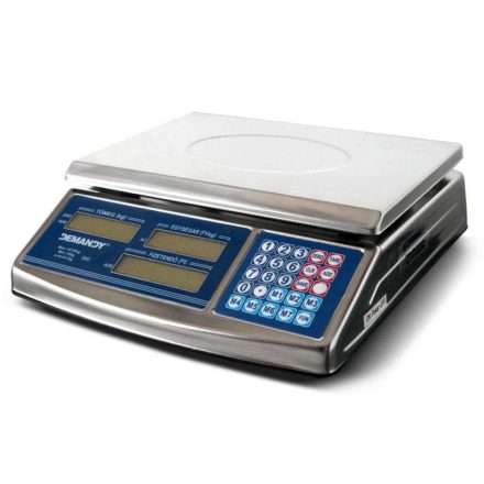 Hitelesített árszorzós mérleg ACS-768, 15 kg-os, dupla LCD kijelzővel és rozsdamentes mérőfelülettel