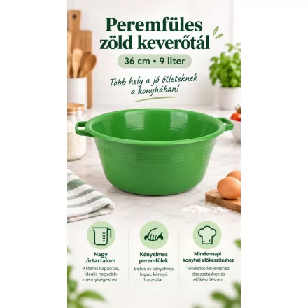 Peremfüles zöld keverőtál 36 cm 9 liter