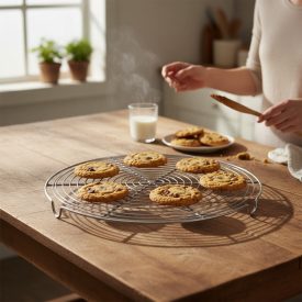 Sütőrács lábakkal, kerek, 28 cm – rozsdamentes acélból, sütéshez és hűtéshez egyaránt