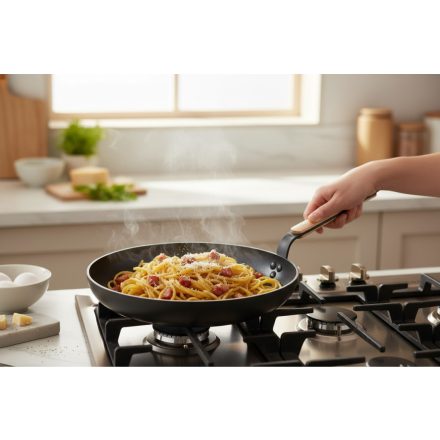 Choc B Bois Serpenyő 28 cm kerámia bevonattal bükkfa nyéllel, 4 mm kovácsolt alumínium test, de Buyer