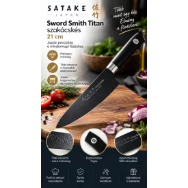  Satake Sword Smith Titan japán szakácskés – 21 cm, fekete titánbevonattal
