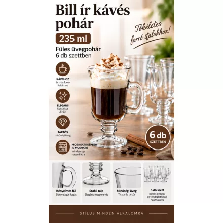 Bill ír kávés pohár 235 ml, üveg - Ír Hagyomány