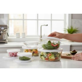 Üvegtál készlet fedővel, 3 részes