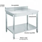 Rozsdamentes munkaasztal alsó polccal, hátsó felhajtással (100 mm), 1000x700x850 mm