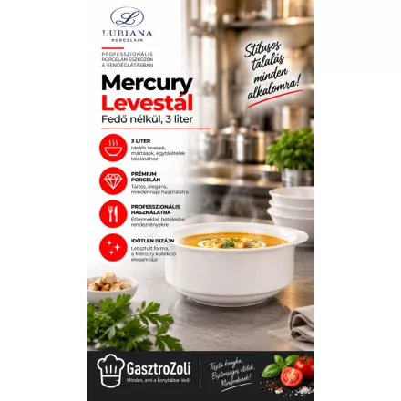 Mercury levestál fedő nélkül 3 liter, porcelán