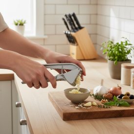 Erős Fokhagymanyomó, 16 cm, alumínium, több funkciós