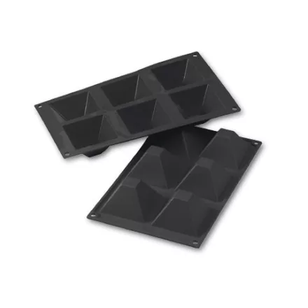 Szilikon sütőforma, Piramis, 6 adag, külső mérete 297x176 mm, 71x71 mm, 40 mm mély