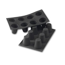 Fekete szilikon kúpos sütőforma – 8 adagos, 55 mm átmérő, 60 mm magas, GN 1/1 és 60×40 tepsi kompatibilis