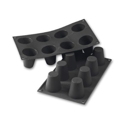 Fekete szilikon kúpos sütőforma – 8 adagos, 55 mm átmérő, 60 mm magas, GN 1/1 és 60×40 tepsi kompatibilis