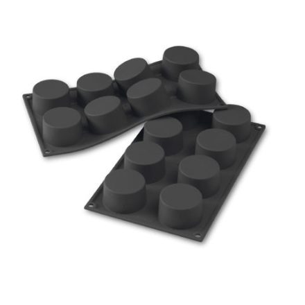 Cilindro fekete szilikon sütőforma – 8 üreg, Ø 60 / Ø 55 × 35 mm, ~90 ml/üreg, -60°C…+230°C