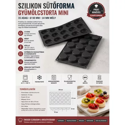 Martellato Flan mini gyümölcstorta szilikon sütőforma – 15 adag, Ø50×14 mm
