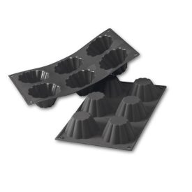 Briós fekete szilikon sütőforma – 6 üreg, ø 76 × 37 mm, ~110 ml/üreg, -60°C…+230°C