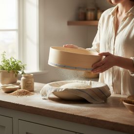 Szita, 23 cm, fa keret, műanyag háló