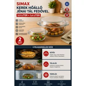 Hőálló jénai tál fedővel kerek 3,5 liter+1,6 liter, Simax