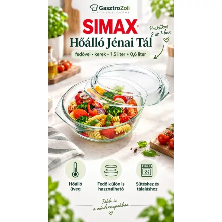 Hőálló jénai tál fedővel kerek 1,5 liter+0,6 liter