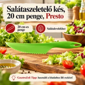 Salátaszeletelő kés, 20 cm penge, Presto – edukáló kép használati tanácsokkal