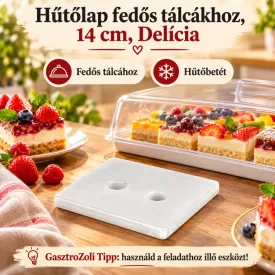 Hűtőlap fedős tálcákhoz, 14 cm, Delícia – edukáló kép használati tanácsokkal