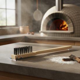 Pizzakemence kefe fém kaparóval hamu és lisztmaradvány eltávolításához