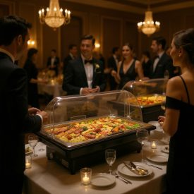 Beépíthető elektromos Chafing ételmelegentartó, GN 1/1, rozsdamentes acélból, Roll-Top fedéllel