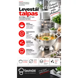 Levestál fedő nélkül, 4,5 liter, talpas, 29-17 cm, rozsdamentes