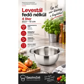 Levestál fedő nélkül, 4 liter, 22,5-13 cm, rozsdamentes