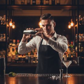 koktél rázása bárpulton professzionális környezetben