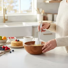 Spatula, egyik oldalán lekerekített gumis fejjel, 25 cm, műanyag nyéllel