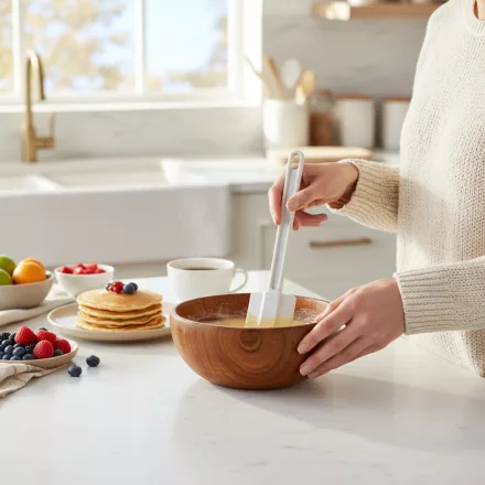 Spatula, egyik oldalán lekerekített gumis fejjel, 25 cm, műanyag nyéllel