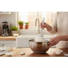 Spatula, egyik oldalán lekerekített gumis fejjel, 25 cm, műanyag nyéllel