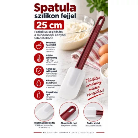 Szilikon fejű cukrász spatula – 25 cm, műanyag nyéllel