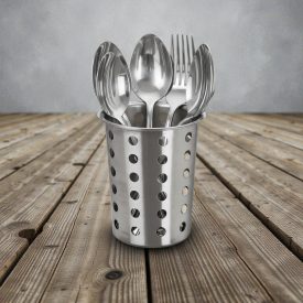 Perforált evőeszköztartó tégely 11,5×12 cm – rozsdamentes acél, higiénikus szárításhoz