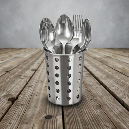 Perforált evőeszköztartó tégely 11,5×12 cm – rozsdamentes acél, higiénikus szárításhoz
