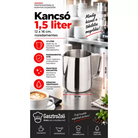 Rozsdamentes kiöntős kancsó 1,5 literes űrtartalommal