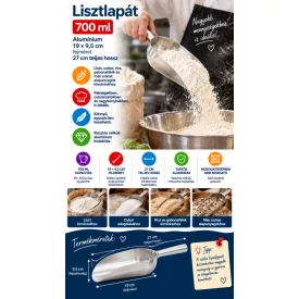 Alumínium lisztlapát pékségi, cukrászati és nagykonyhai használatra