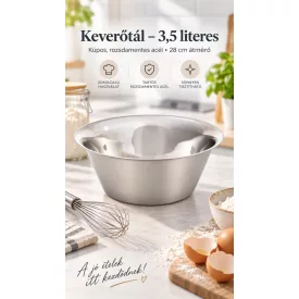 Keverőtál, 3,5 liter, átm.: 28 cm, mag.: 10,5 cm, kúpos, rozsdamentes