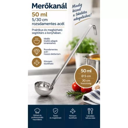 Merőkanál 50 ml 5/30 cm rozsdamentes