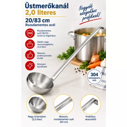 Üstmerőkanál 2,0 literes, 20-83 cm, rozsdamentes