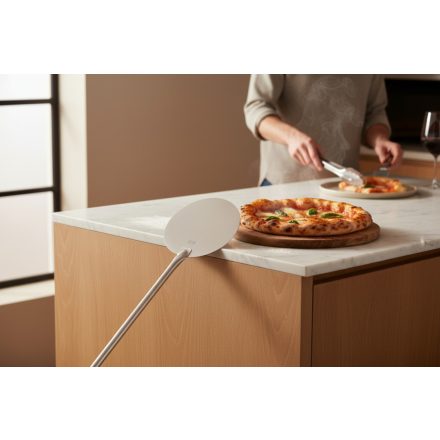 Pizza fordító lapát 80×20 cm, rozsdamentes acélból – profi pizzakemence eszköz