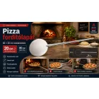 Profi pizza fordító lapát rozsdamentes acélból, 80×20 cm méretben, hosszú nyéllel