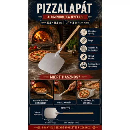 Pizzalapát alumíniumból, fa nyéllel – 91,5 cm teljes hossz, GasztroZoli ajánlata