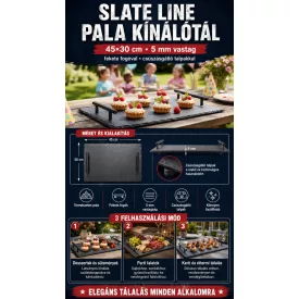   Slate Line pala kínálótál fekete fogóval 45×30 cm – 5 mm vastag, csúszásgátló talpakkal