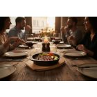 Tálaló edény, 18-4,5 cm, öntöttvas, fa alátét