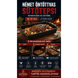 Öntöttvas Tepsi kemencébe, 47x29x7,5 cm - Német minőség