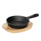 Mini tálaló serpenyő, 13-3,5 cm, öntöttvas, fa alátét