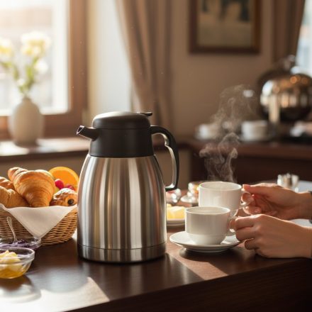 reggeli büfé termoszokkal és kávé kínálással